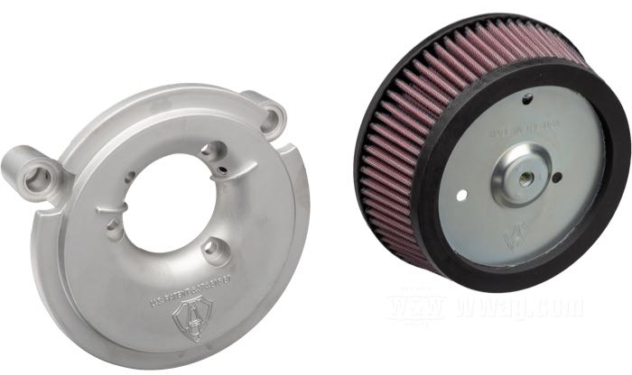 Filtro aria »Big Sucker Stage 1« di Arlen Ness; atto per Sportster 1988-2020; con piastra di base senza finitura; alluminio fuso; Ø 160 mm; AVVERTENZA: Occorre un copercchio filtro aria custom.; peso lordo: 1.2 kg