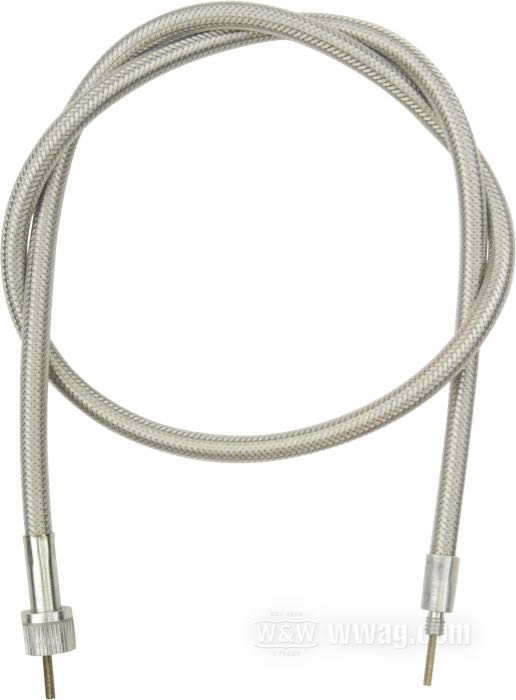 Cavo tachimetro di Barnett; per Ruota anteriore; atto per FLH 1981-1984, FLST/C, FLSTF, FLHS, FLT/C/U 1987-1995; lunghezza originale; acciaio / vinile, treccia in guaina trasparente; Ø 8.5 mm; lunghezza guaina: 89 cm; connessione al rinvio: filettatura 1/4”-20; connessione allo strumento: dado M12 x 1.0; rimpiazza OEM HD 67079-86A, 67026-81 e 67072-87B; U.S.A.; peso lordo: 200 g