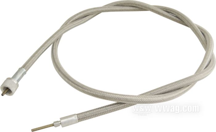 Cavo tachimetro di Barnett; per Ruota anteriore; atto per FXST/S/C, FXRS, FLHT/C/U, FXDC, FXDWG, FXDB 1984-1994, FXSTSB 1995, FLHTC/P 1980-1992, FLT/C, FLHT/C 1980-1986, FXR/S 1982-1983, FXWG 1984-1985, XLS 1979-1982 p. i nostri tachimetri Mini; acciaio / vinile, treccia in guaina trasparente; Ø 8.5 mm; lunghezza guaina: 130 cm; connessione al rinvio: filettatura 1/4”-20; connessione allo strumento: dado M12 x 1.0; U.S.A.; peso lordo: 270 g
