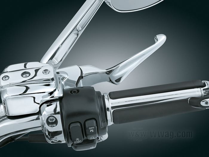 Levier frein/embrayage à main »Boss Blades« de Kuryakyn; adaptable à Softail 1996-2014, Dyna 1996→, Touring 1996-2007, Sportster 1996-2003 avec embrayage par câble; aluminium, chromé; poids brut: 360 g