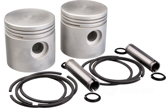 Pistoni; atto per 1200cc Flatheads 1937-1948; alluminio; alesaggio nominale: 3-5/16 ”; compressione: 5.5:1; con fasce, gli spinotti e le mollette