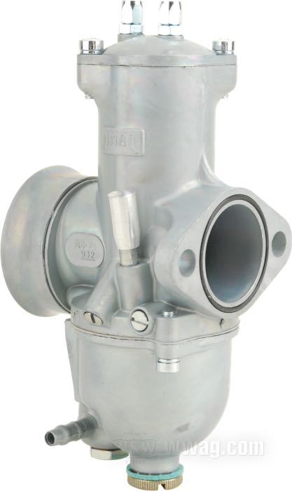 Carburatore a valvola »Mk 1 Concentric« di AMAL Carburettors; atto per modelli OHV 1000 e 1200 cc, Flatheads 1200 e 1300 cc; alluminio, come colato, alesaggio: 32 mm, getto massimo 220, getto spillo 106, getto minimo RJ17, valvola 3; Gran Bretagna; peso lordo: 640 g
