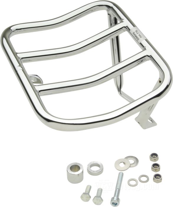 Luggage carrier by Fehling; fits Sportster 2004-2020 (exc. Custom 2011→); steel, chrome-plated; with small parts; Germany; gross weight: 510 g