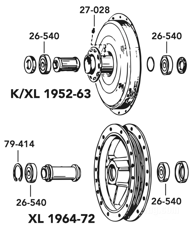 Replacement Parts for Front Hubs/Drum Shells Model K and Sportster 1952-1972/FX 1971-1972