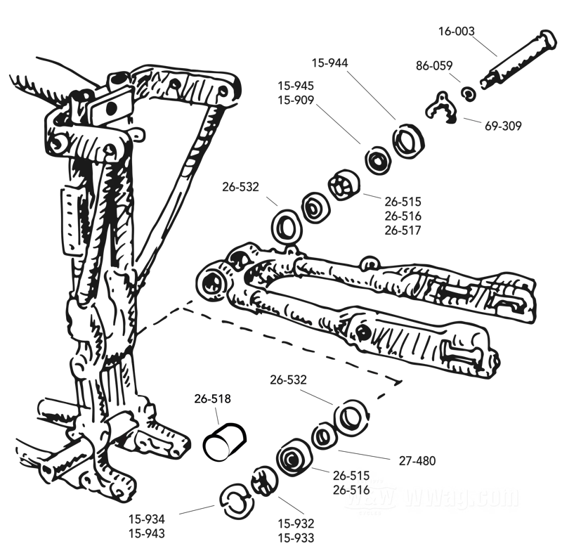 Swingarm Bearings and Parts for Sportsters